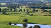 Aerial view of the Upper Limousin,  hedged fields and pond.