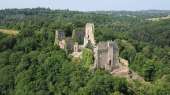Châlucet château aerial view of the upper fortress